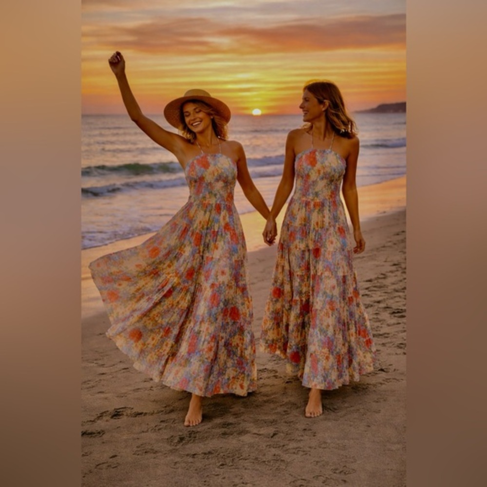 NWT Floral Halter Tiered Maxi Dress - Multicolor size M